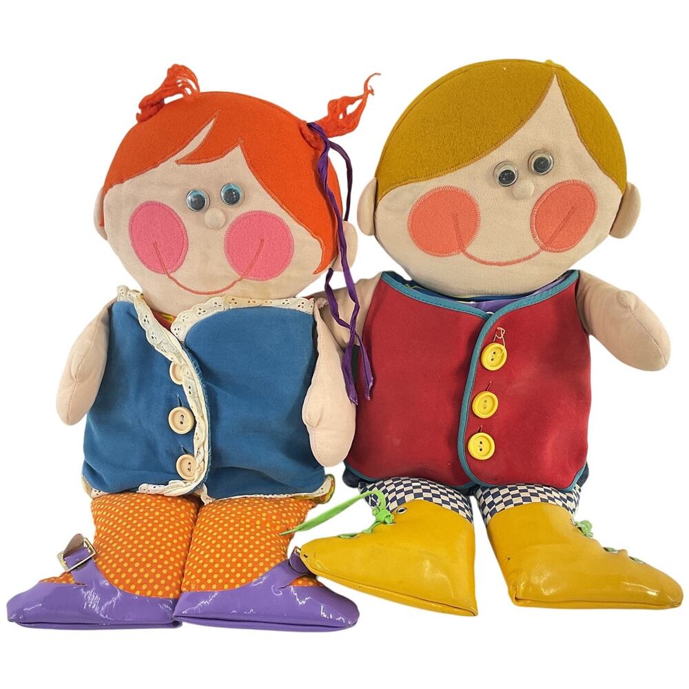Vintage 70s Playskool Dressy Bessy Dapper Dan Plush Dolls Stuffed Toys Preowend